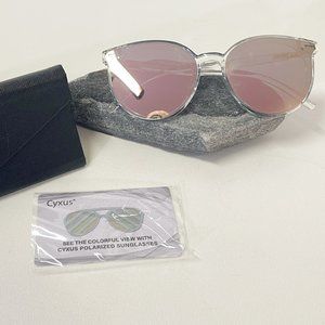 Cyxus Polarized Sunglasses w/ Clear Frame and Pink Lenses